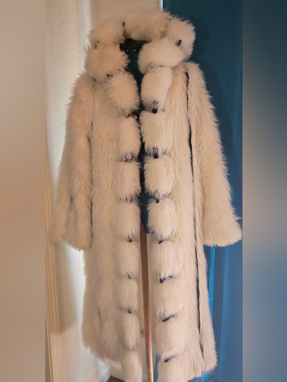 Plush Cream Faux Fur Long Cape Coat